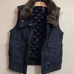 DKNY Active Womens Black‎ Quilted Puffer Vest Faux Fur Collar Medium